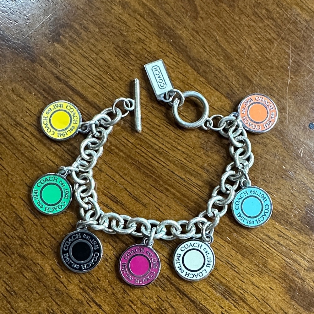 Coach Silver Bracelet with Colorful Button Charms